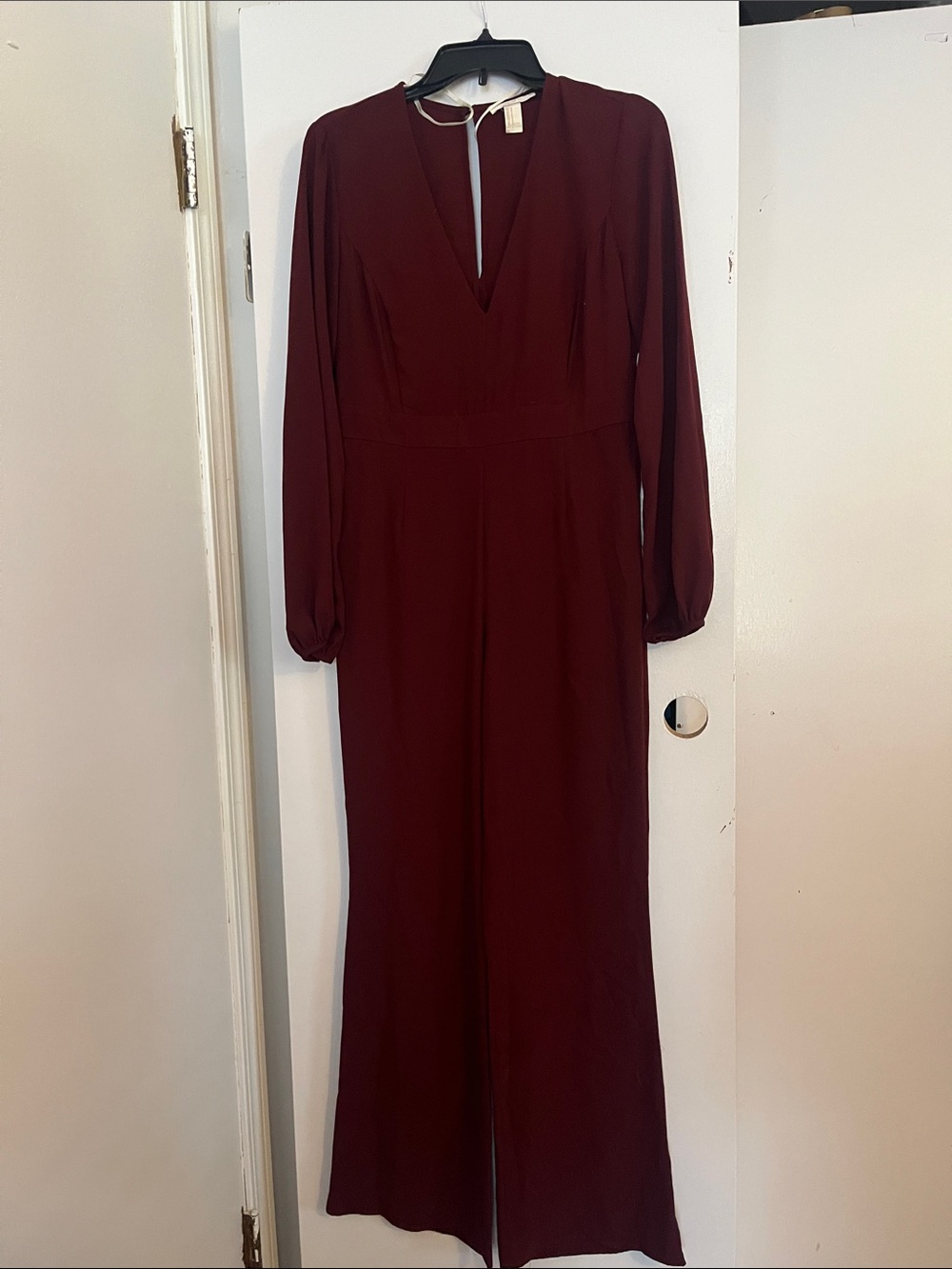 Forever 21 Long-Sleeve Burgundy Wide-Leg Jumpsuit